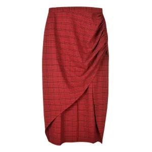 Side Slit Check Asymmetric Hem Skirt J40170