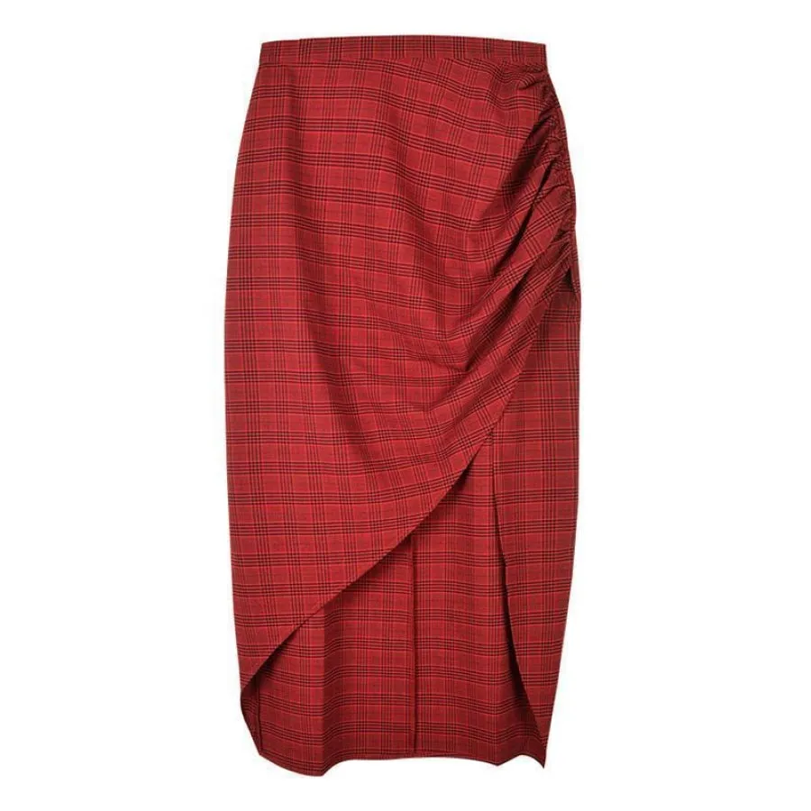 Side Slit Check Asymmetric Hem Skirt J40170