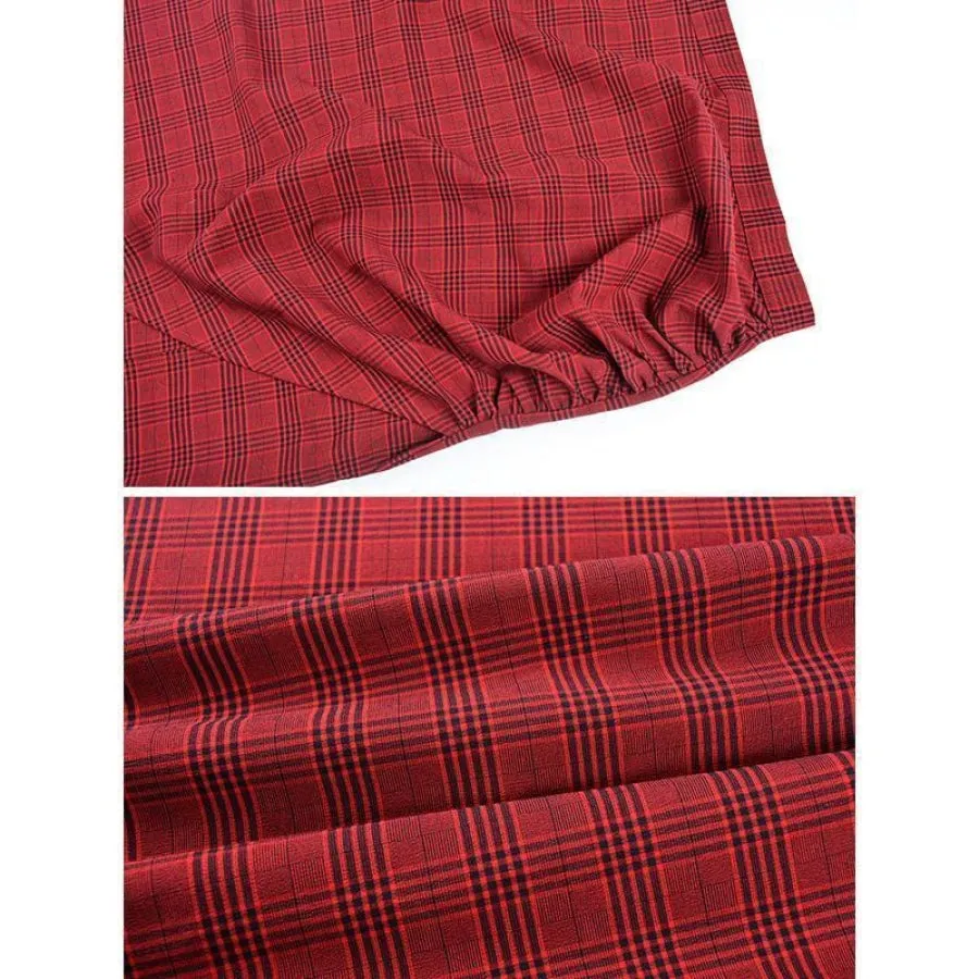 Side Slit Check Asymmetric Hem Skirt J40170