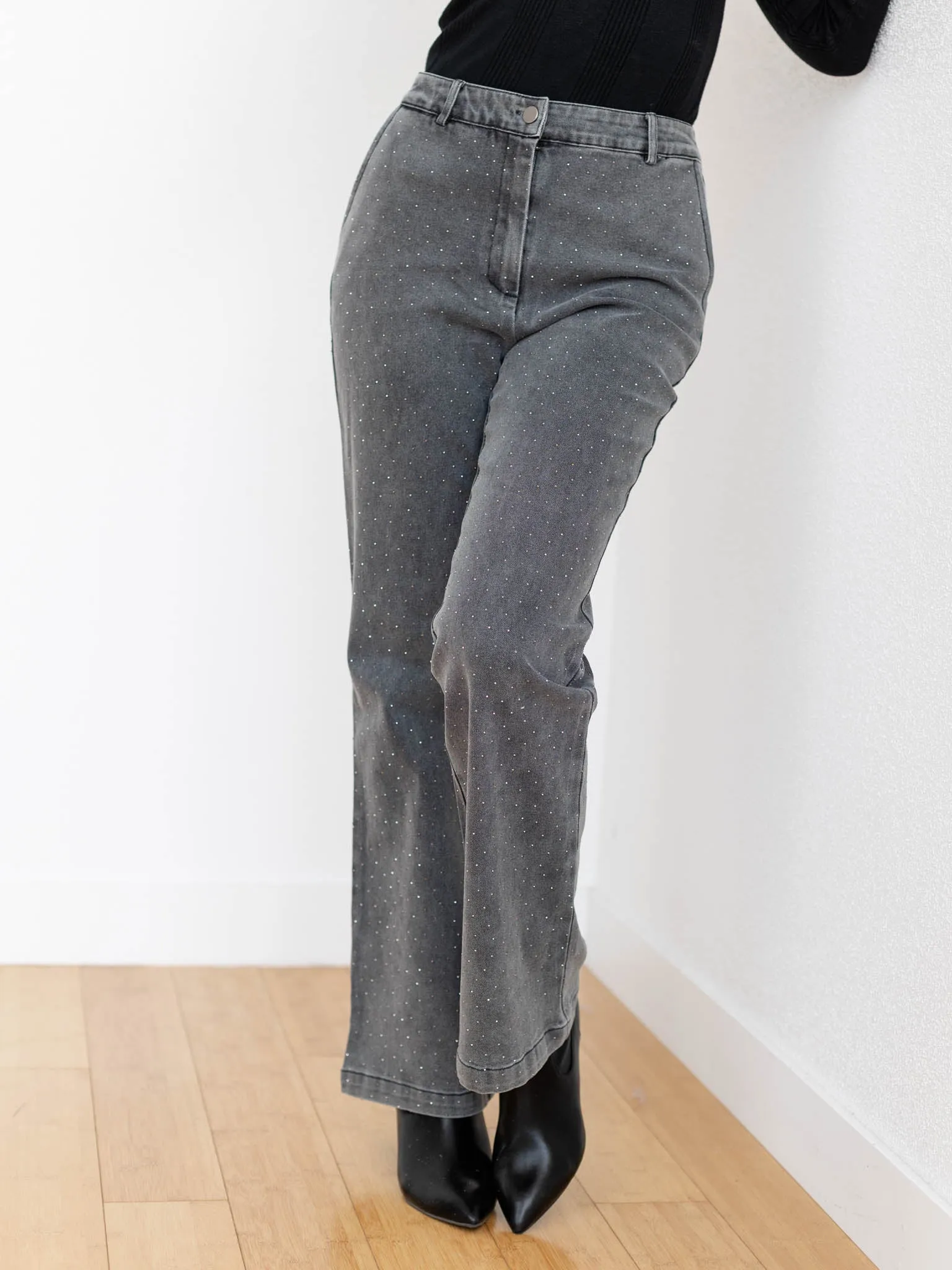 Skies Are Blue Hot Fix Wide Leg Denim Pant