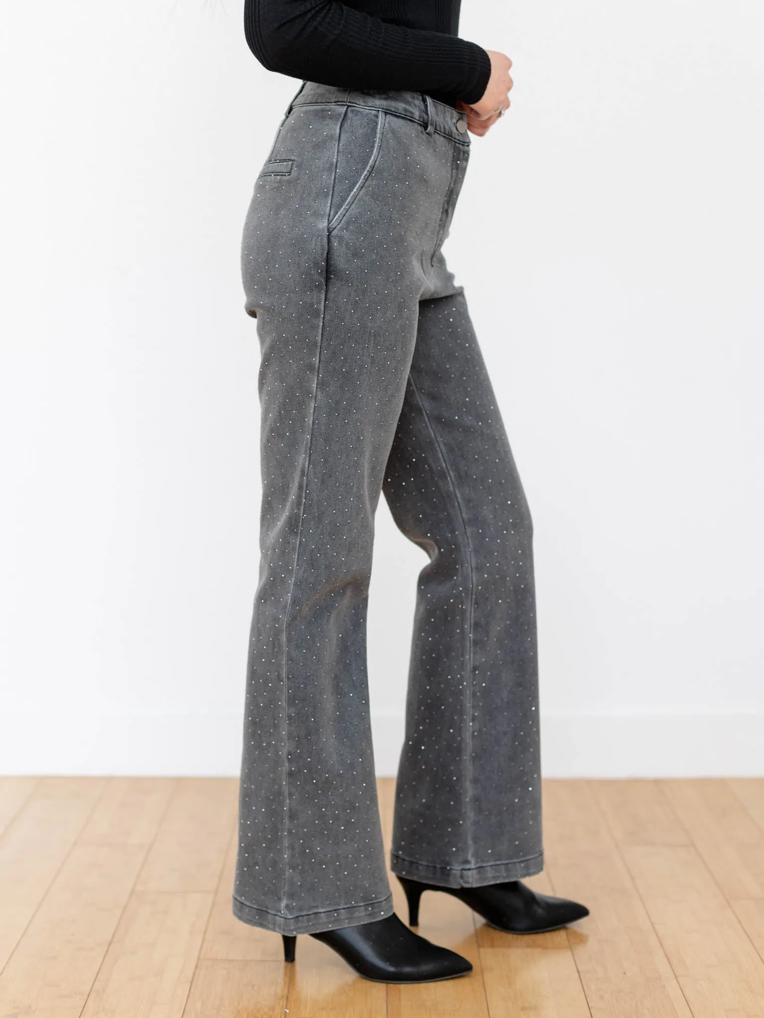 Skies Are Blue Hot Fix Wide Leg Denim Pant