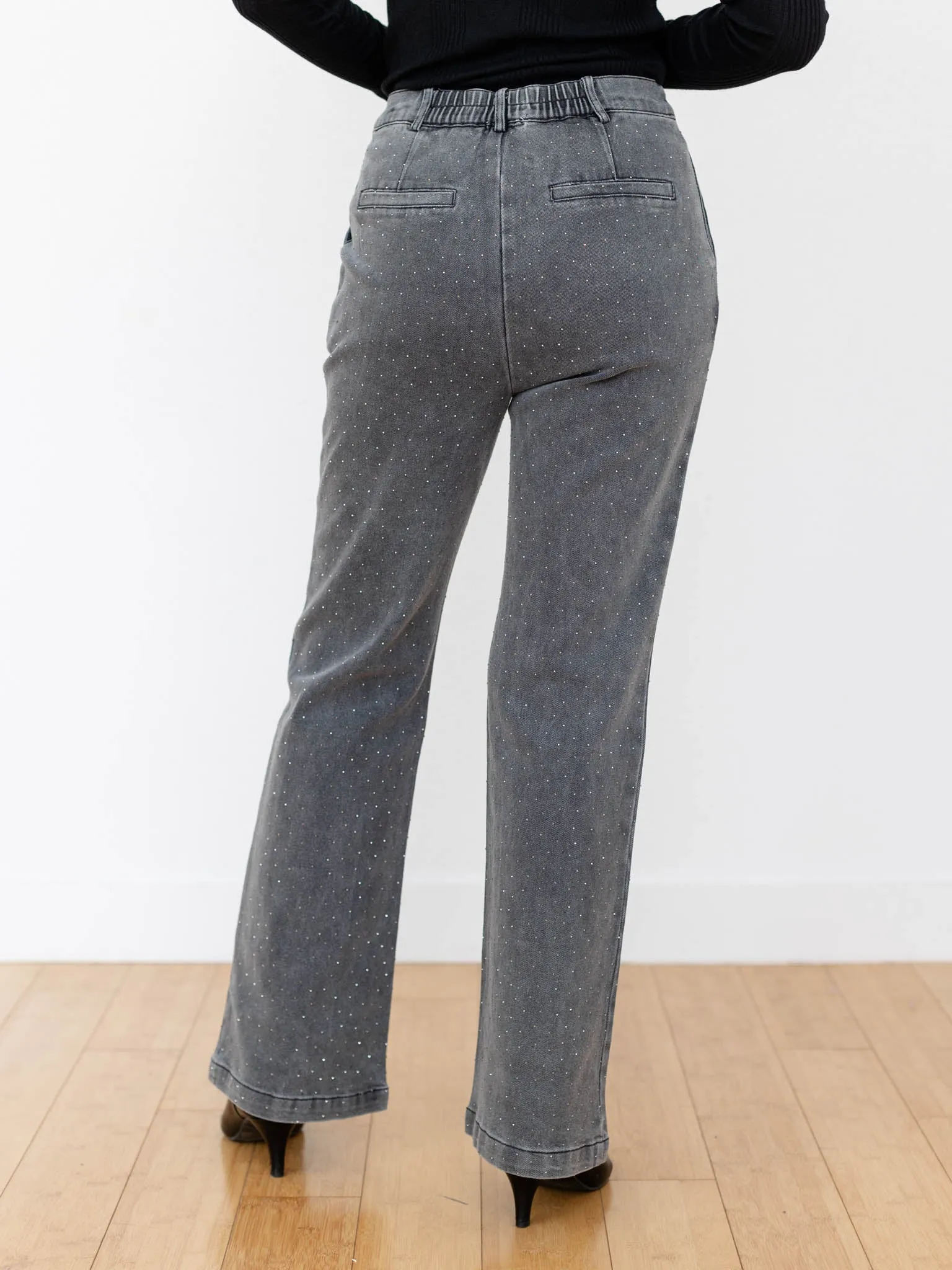 Skies Are Blue Hot Fix Wide Leg Denim Pant