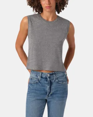 SLEEVELESS BABE TEE IN HEATHER GREY