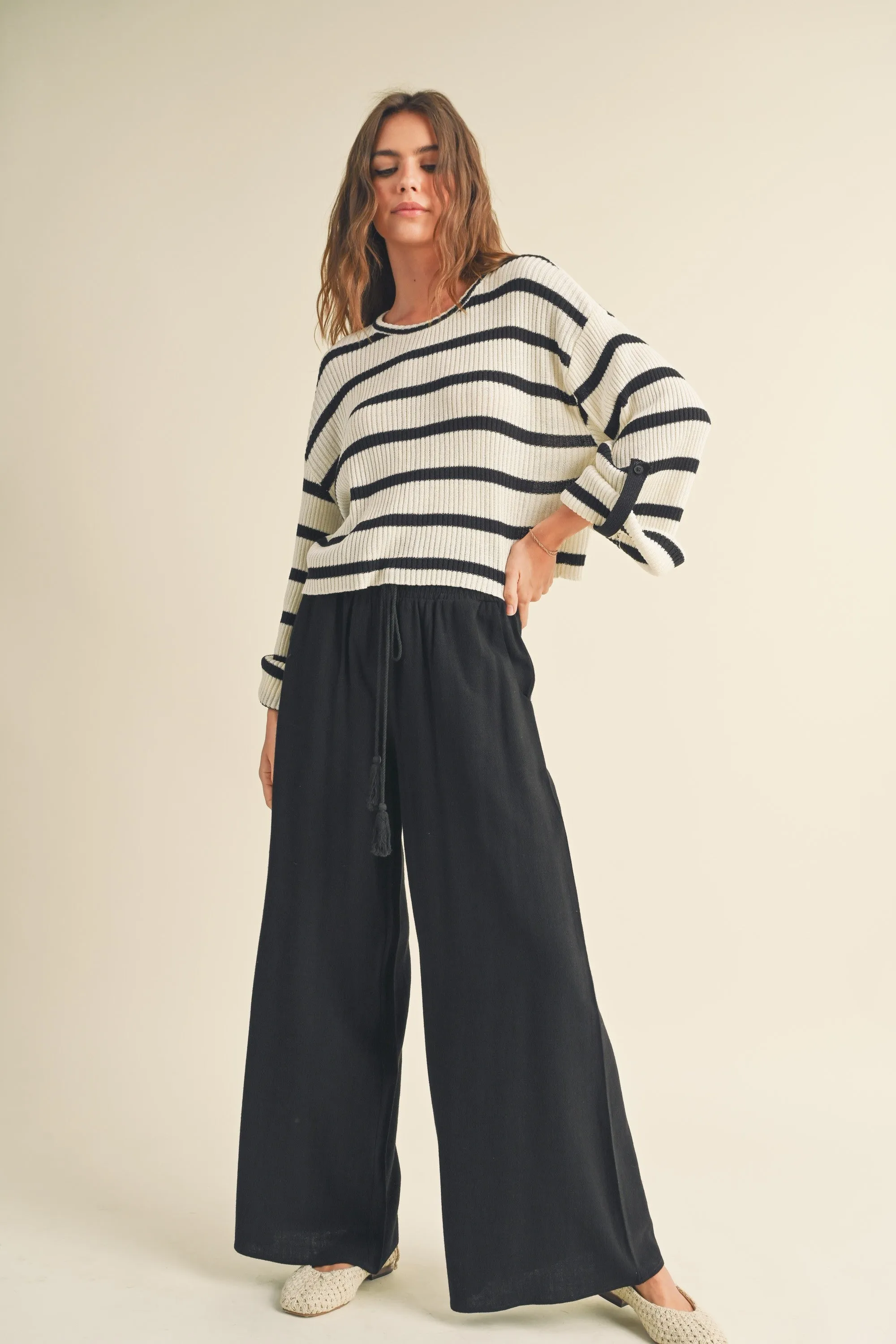Smocked Wide Leg Linen Pant