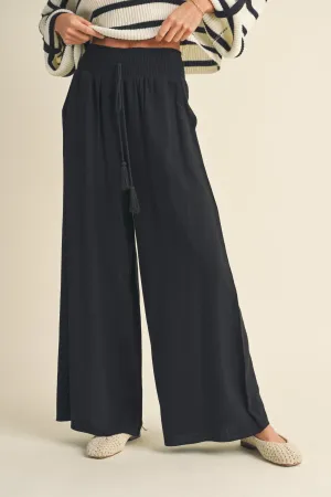 Smocked Wide Leg Linen Pant