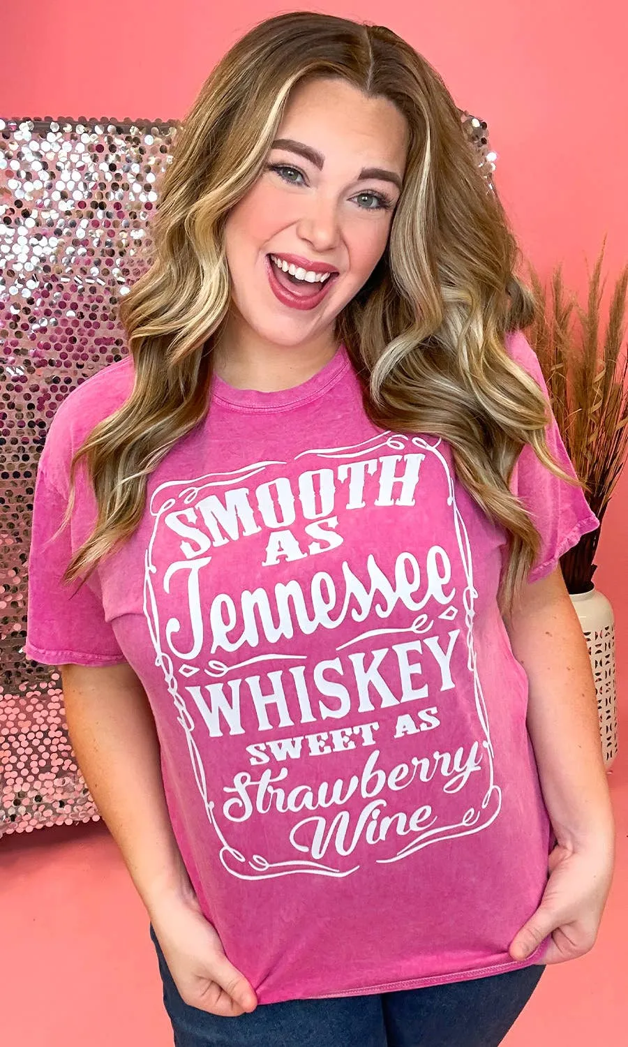 Smooth as Tennessee Whiskey Mineral Washed Pink Graphic Shirt