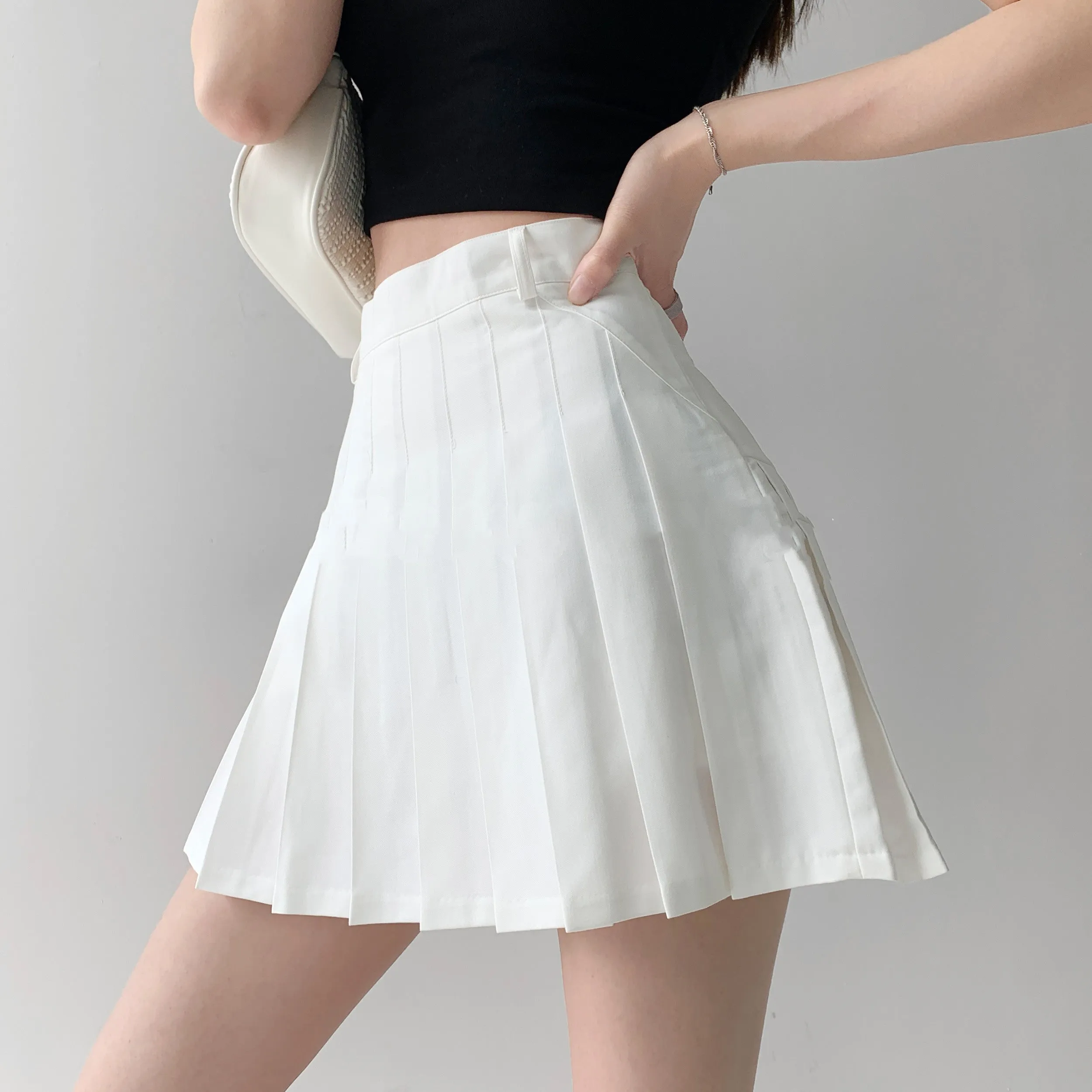 solid color high waist pleated  KF40059