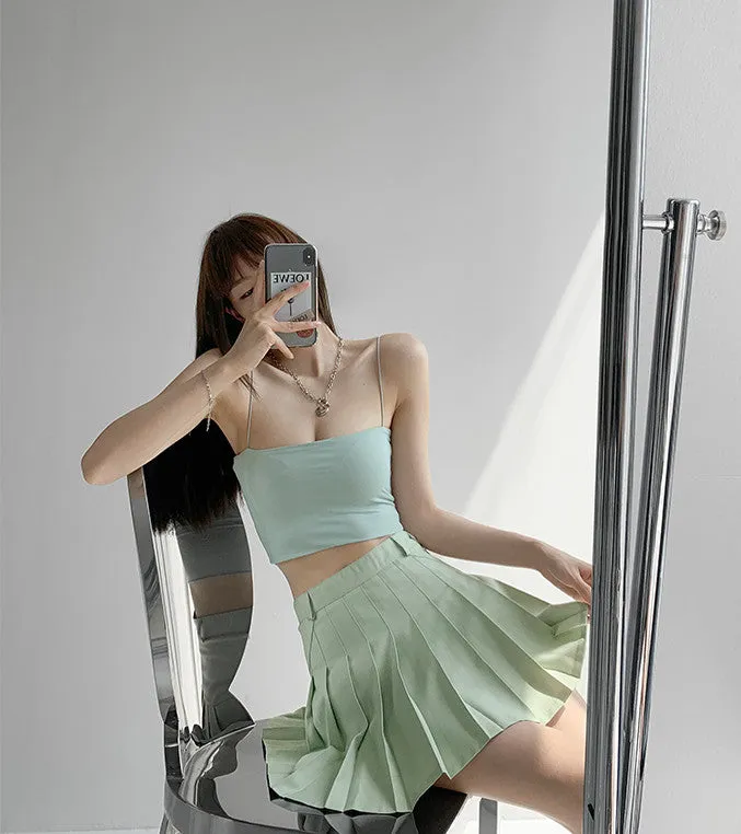 solid color high waist pleated  KF40059