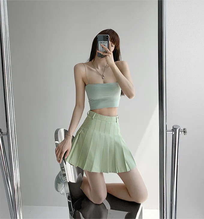 solid color high waist pleated  KF40059