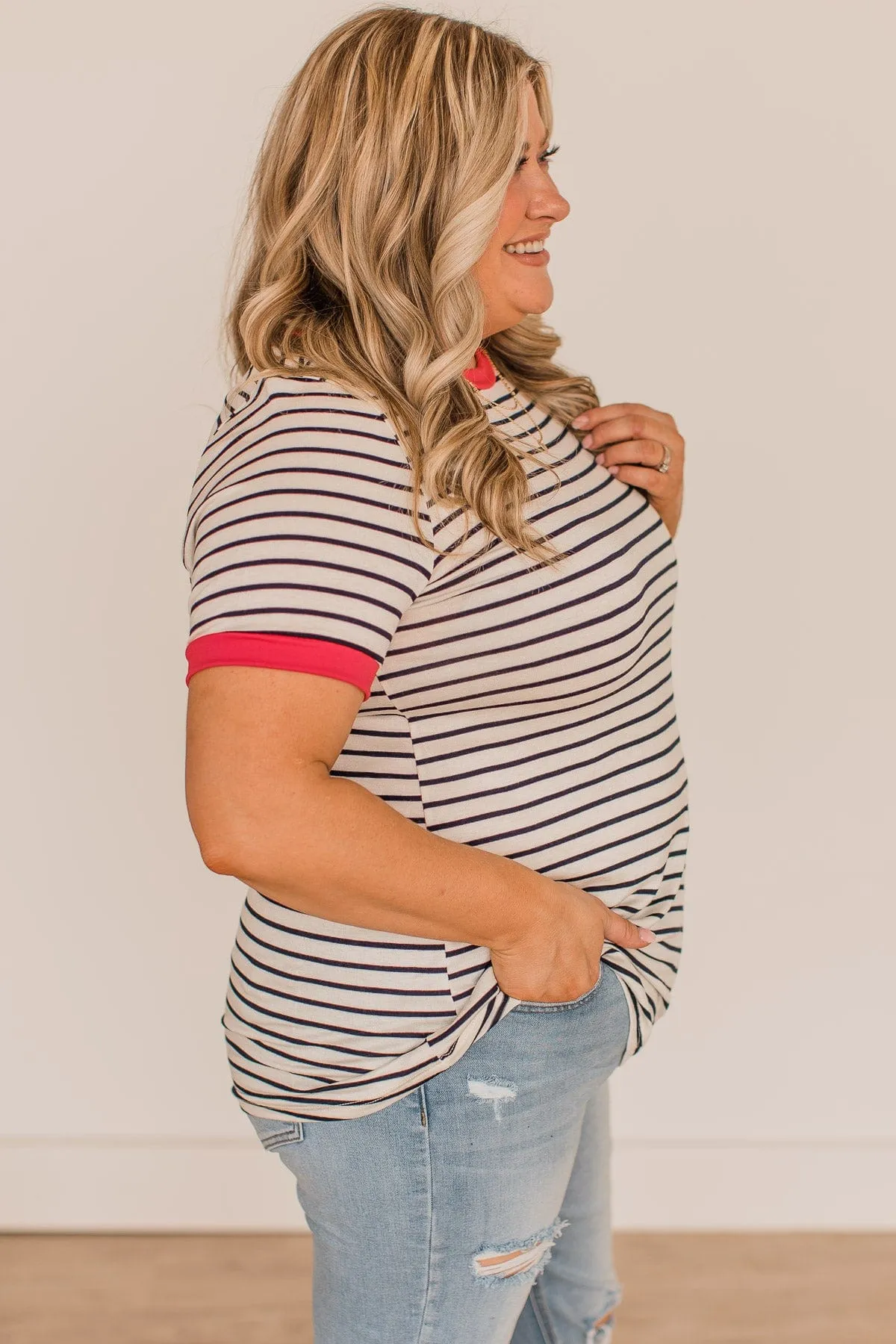 Something To Remember Striped Top- Ivory & Coral