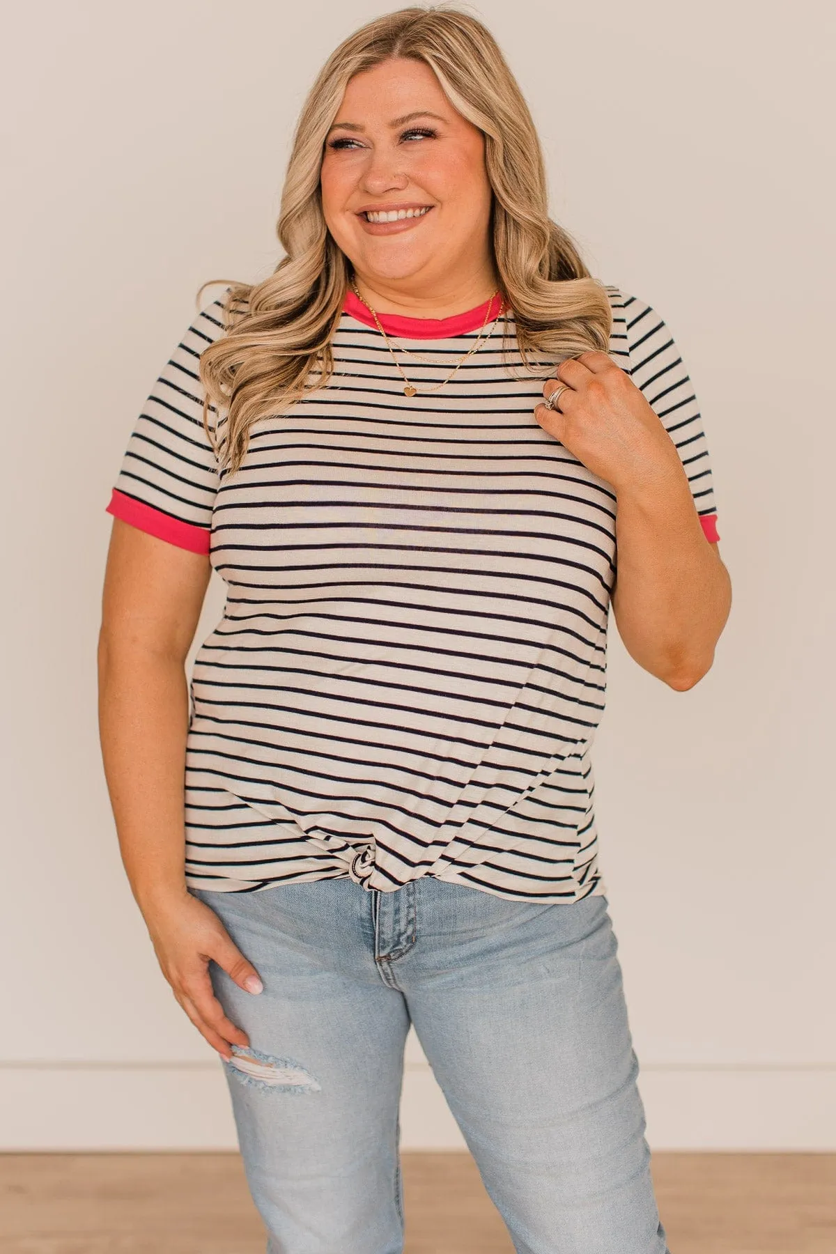 Something To Remember Striped Top- Ivory & Coral