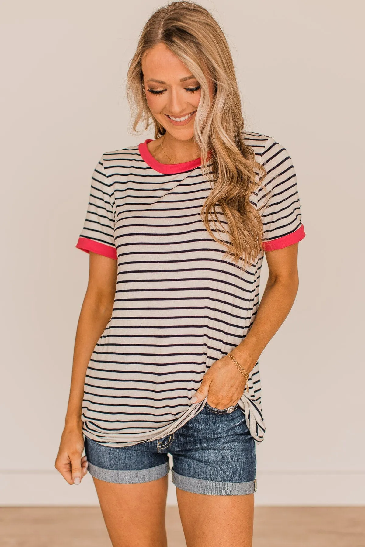 Something To Remember Striped Top- Ivory & Coral