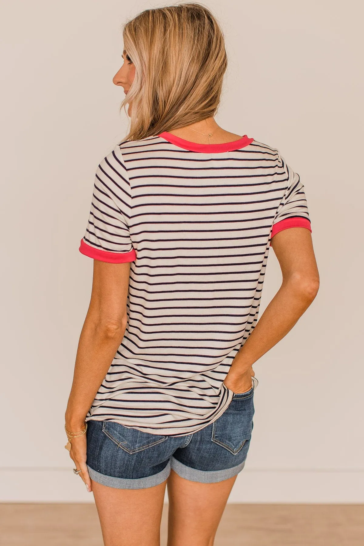 Something To Remember Striped Top- Ivory & Coral