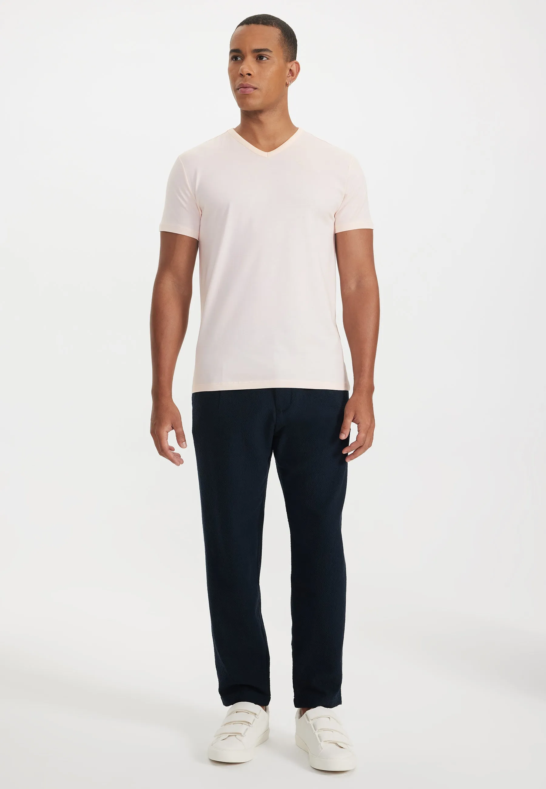 Somon V-Yaka Regular Fit Pamuk Elastan Karışımlı Basic Erkek T-Shirt THEO