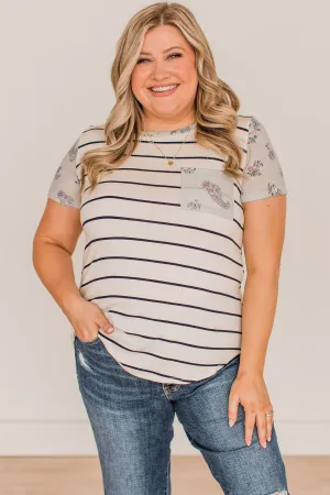 Standing Together Striped Pocket Top- Ivory & Navy