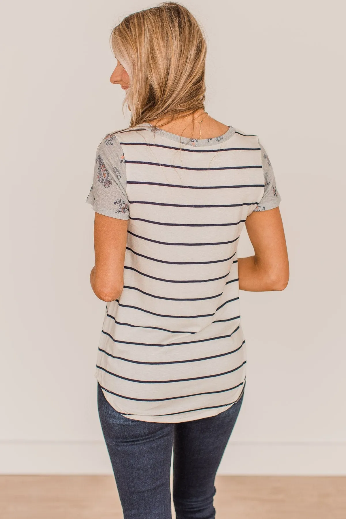 Standing Together Striped Pocket Top- Ivory & Navy