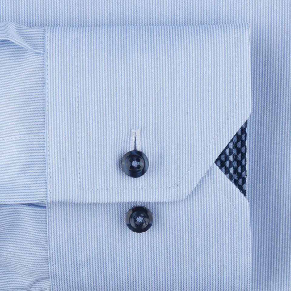 Stenstroms - Pinstriped Contrast Shirt - Light Blue