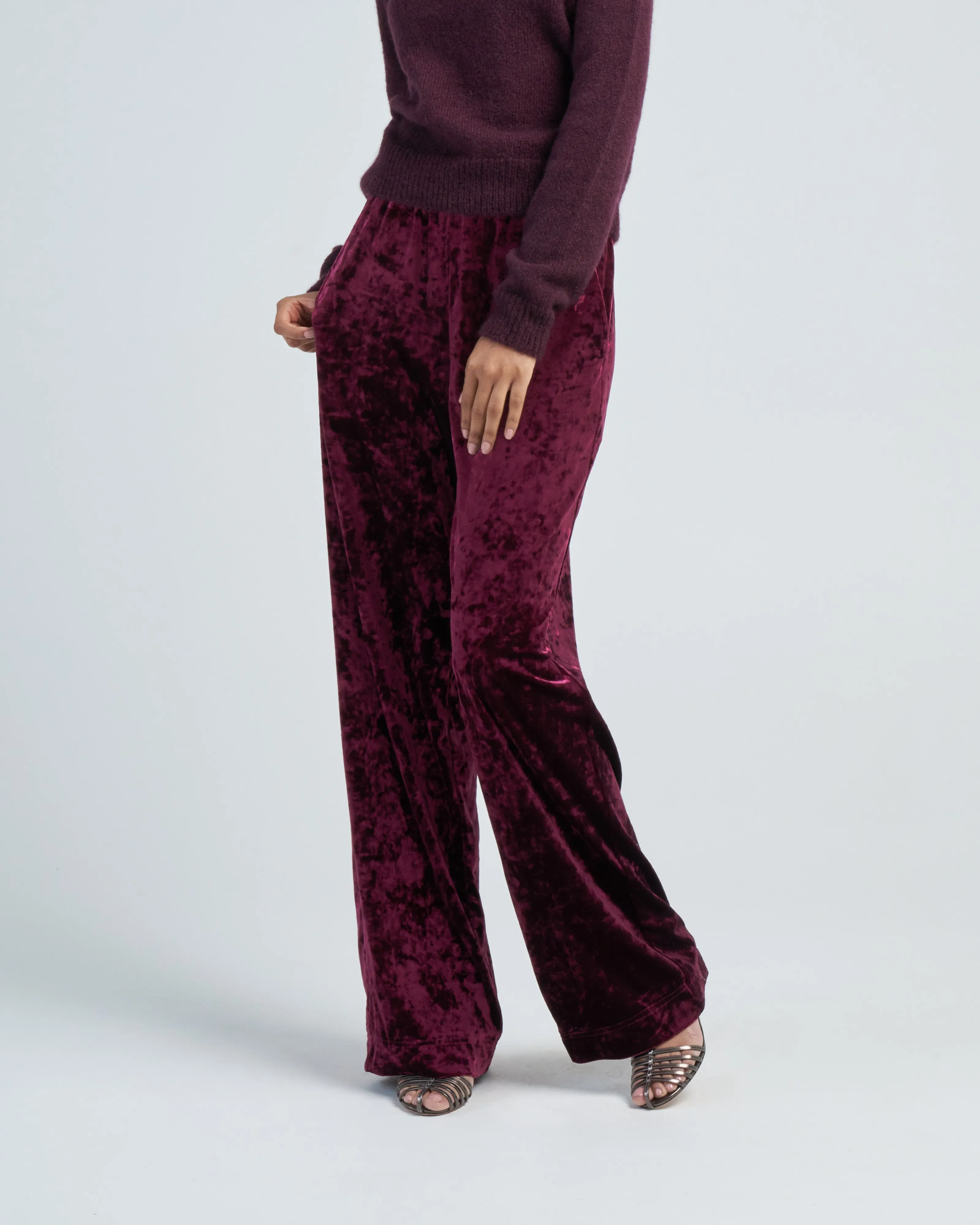stretch velvet wide leg pullon pant