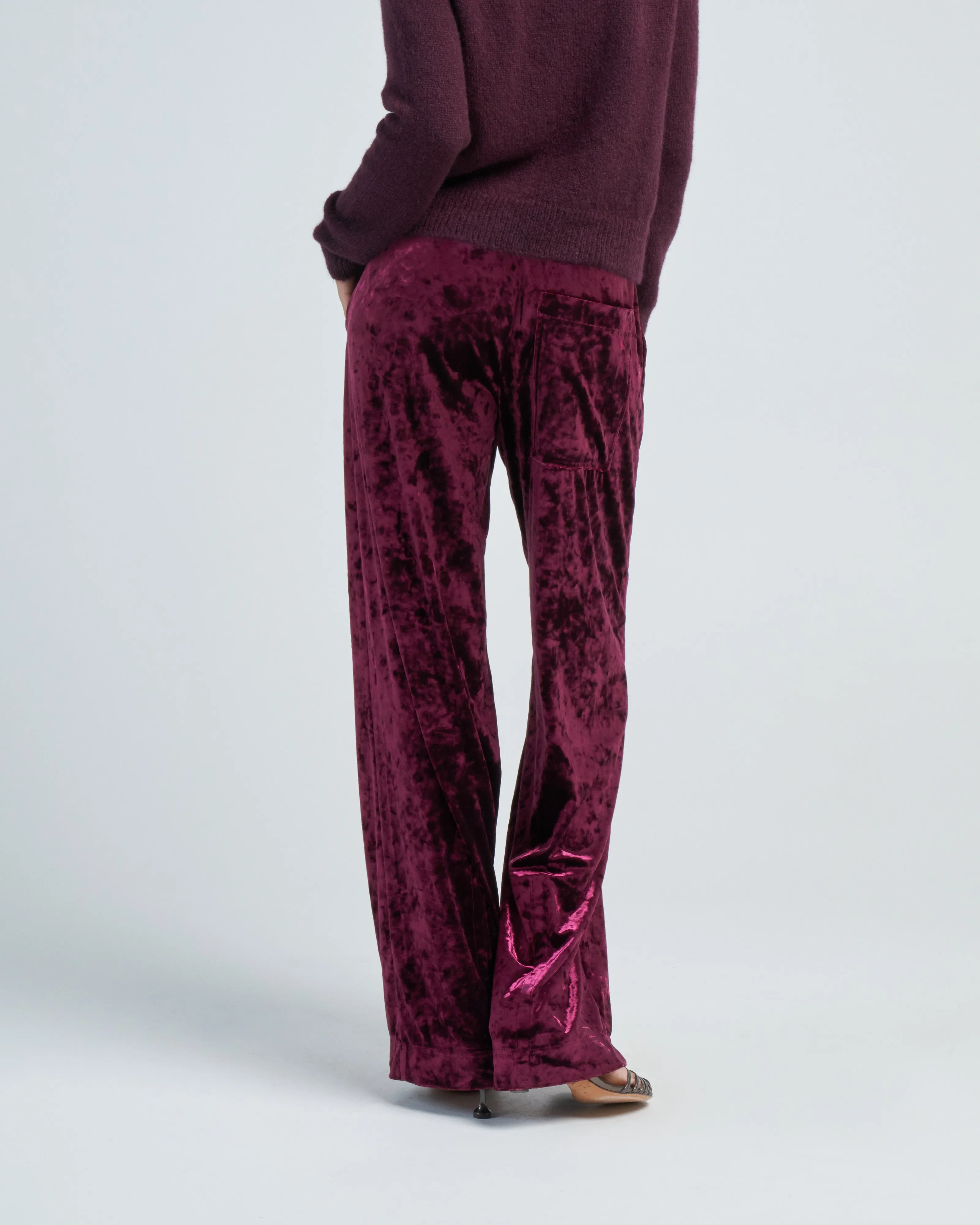 stretch velvet wide leg pullon pant