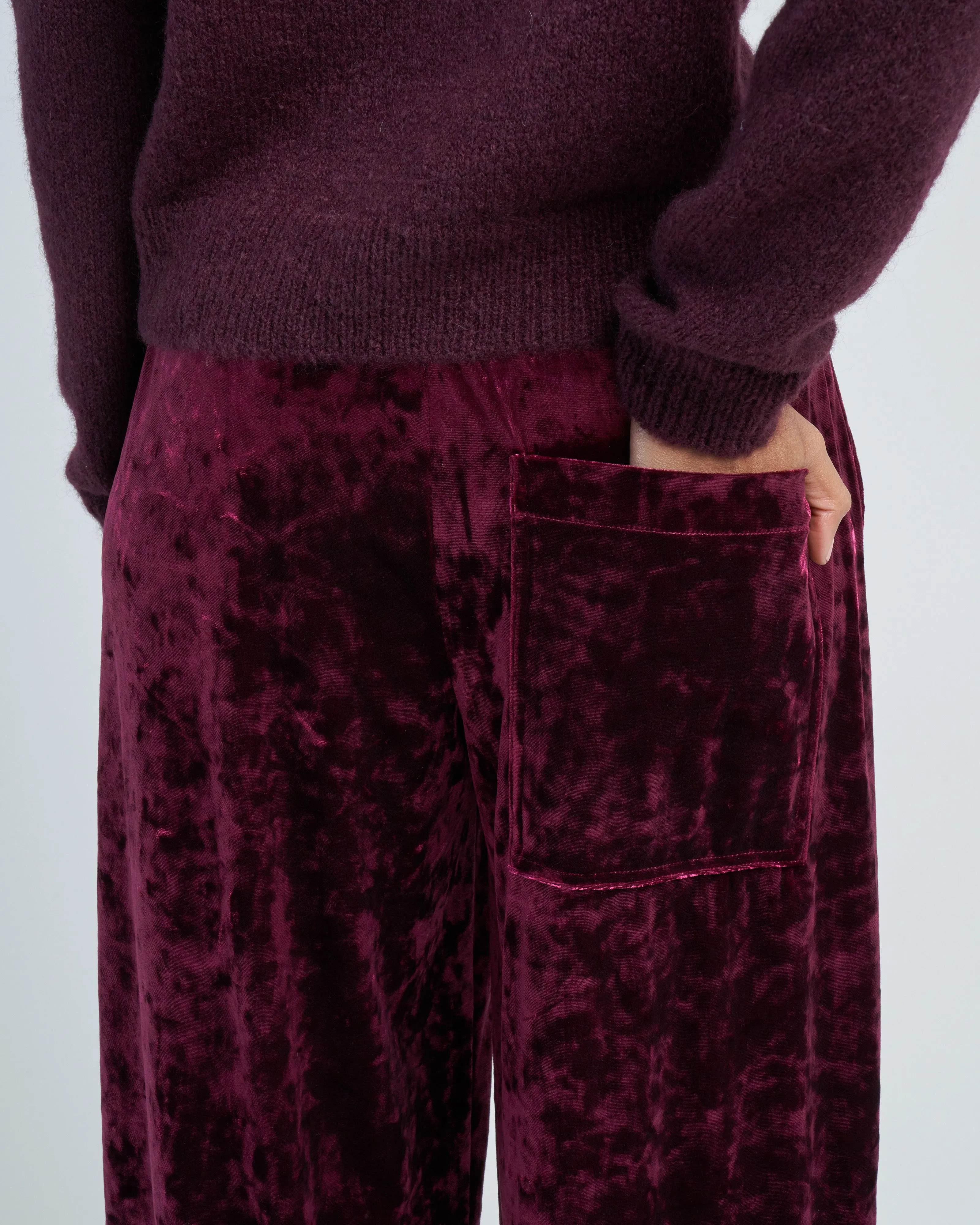 stretch velvet wide leg pullon pant