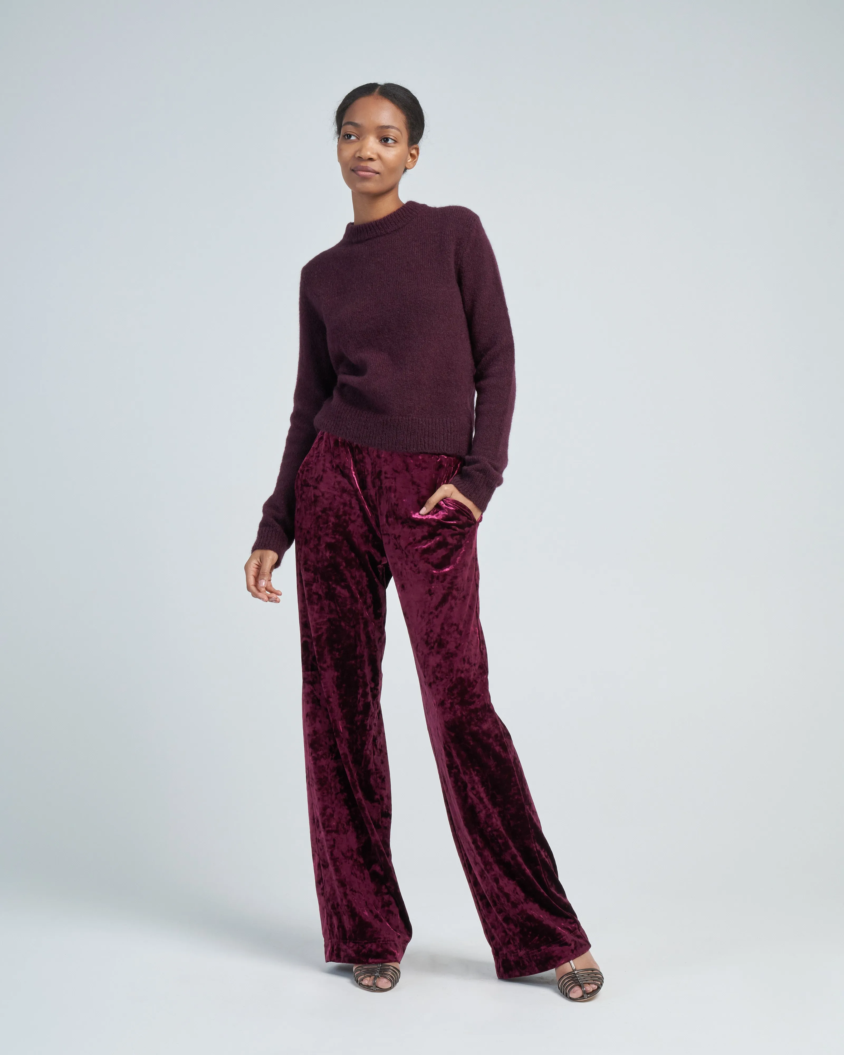 stretch velvet wide leg pullon pant
