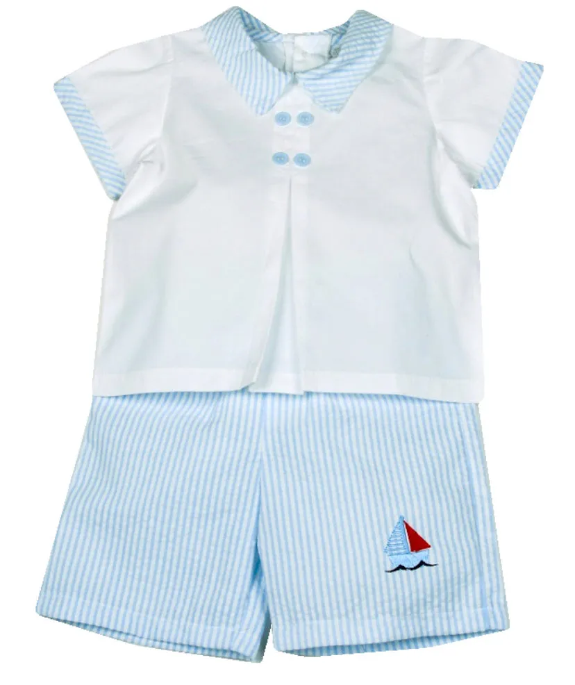 Striped Sail Boat Shorts and Shirt Set