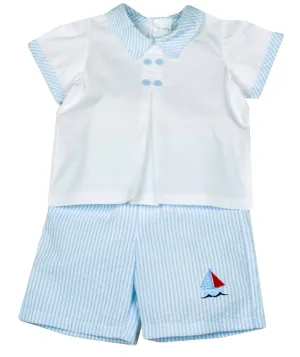 Striped Sail Boat Shorts and Shirt Set