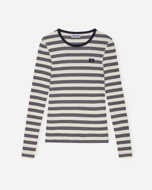 Striped Soft Cotton Rib Long Sleeve T-Shirt - Sky Captain