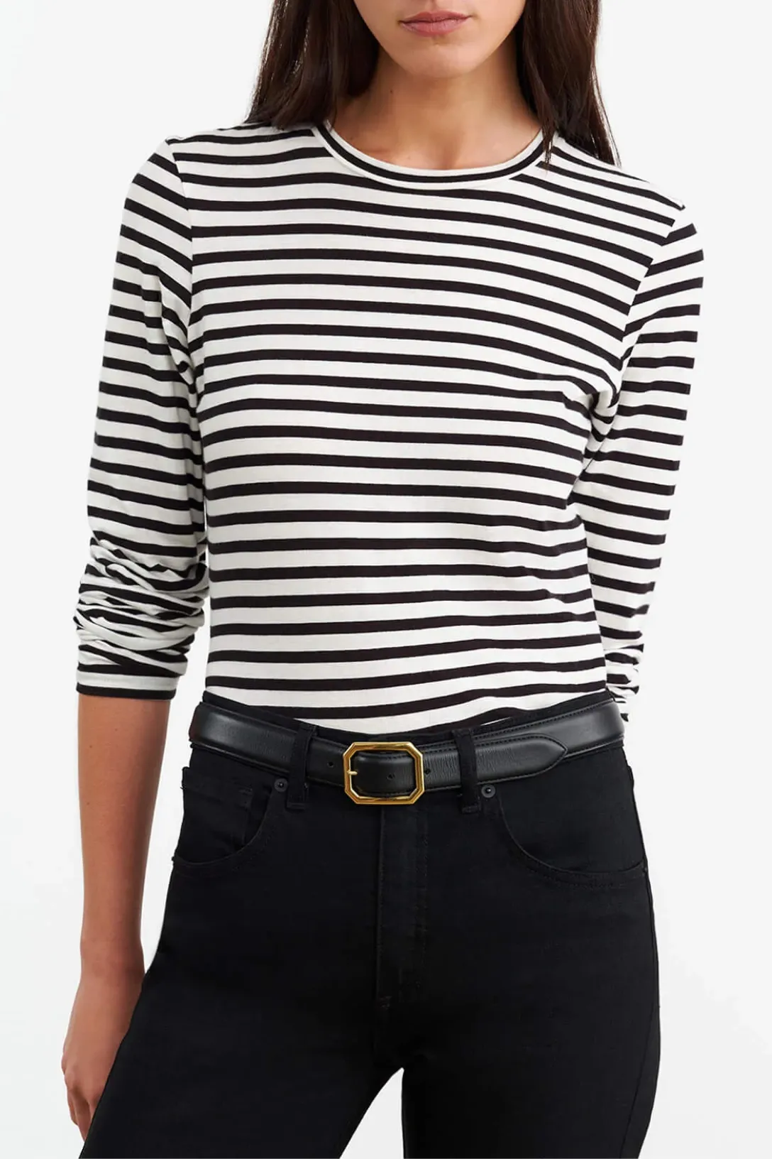 Susana Long Sleeve Tee | Black/Ivory Stripe