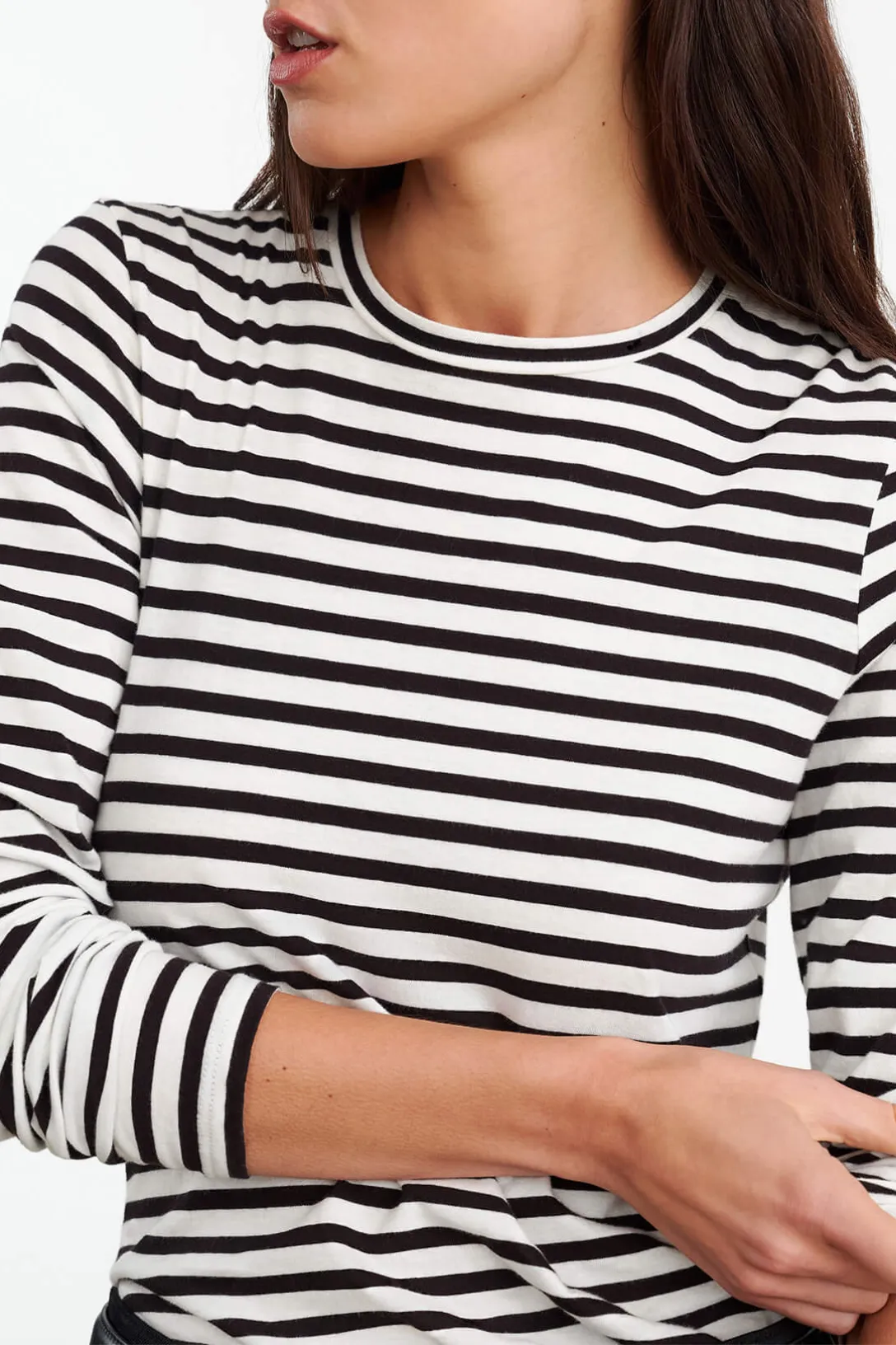 Susana Long Sleeve Tee | Black/Ivory Stripe