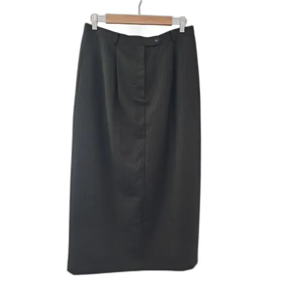 Talbots 100% Wool Tweed Fully Lined Split Hem Full Length Pleated Skirt GreySz14
