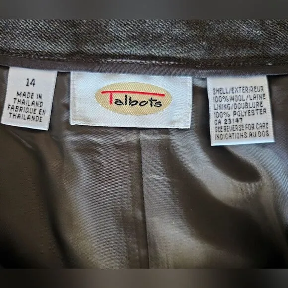 Talbots 100% Wool Tweed Fully Lined Split Hem Full Length Pleated Skirt GreySz14