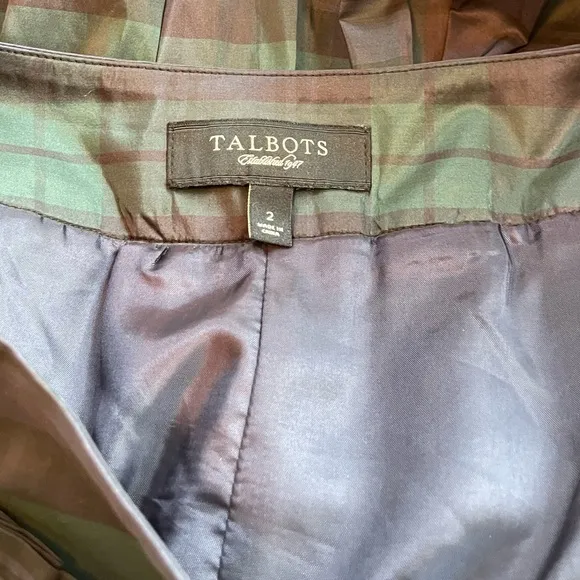 Talbots Blue &amp; Green Tartan Plaid Silk Pleated Skirt Size 2