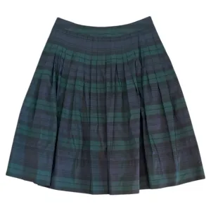 Talbots Blue &amp; Green Tartan Plaid Silk Pleated Skirt Size 2
