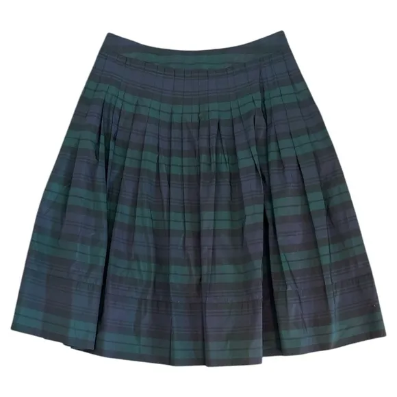 Talbots Blue &amp; Green Tartan Plaid Silk Pleated Skirt Size 2
