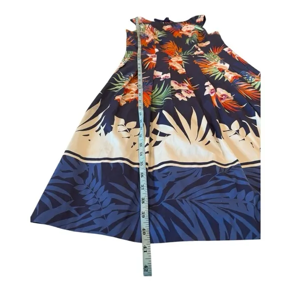 Talbots Botanical High Neckline Pleat Fit &amp; Flare Tropical Knee Length Dress -4