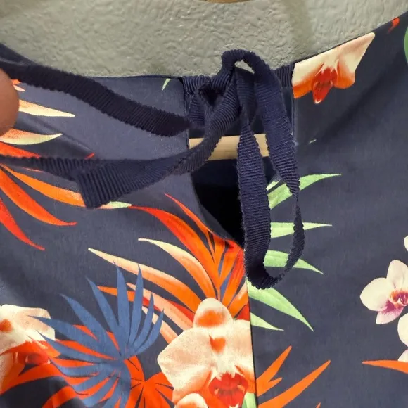 Talbots Botanical High Neckline Pleat Fit &amp; Flare Tropical Knee Length Dress -4