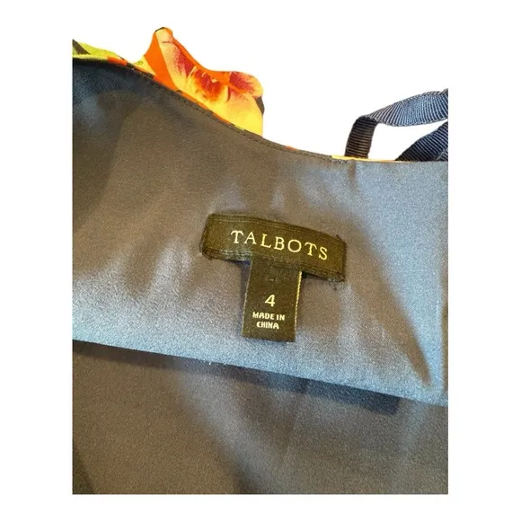 Talbots Botanical High Neckline Pleat Fit &amp; Flare Tropical Knee Length Dress -4