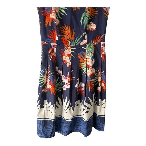 Talbots Botanical High Neckline Pleat Fit &amp; Flare Tropical Knee Length Dress -4