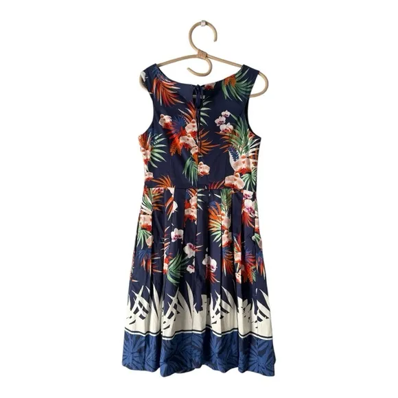Talbots Botanical High Neckline Pleat Fit &amp; Flare Tropical Knee Length Dress -4