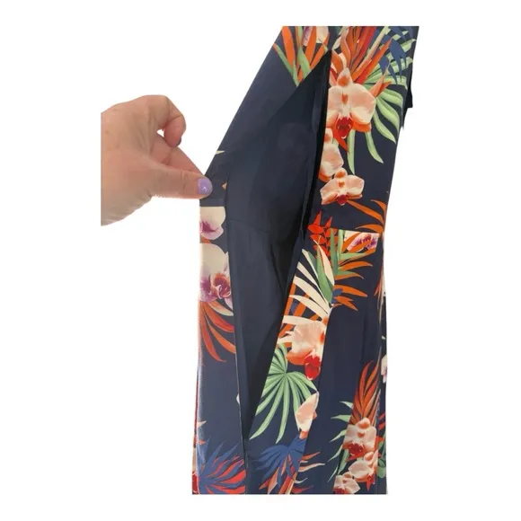 Talbots Botanical High Neckline Pleat Fit &amp; Flare Tropical Knee Length Dress -4