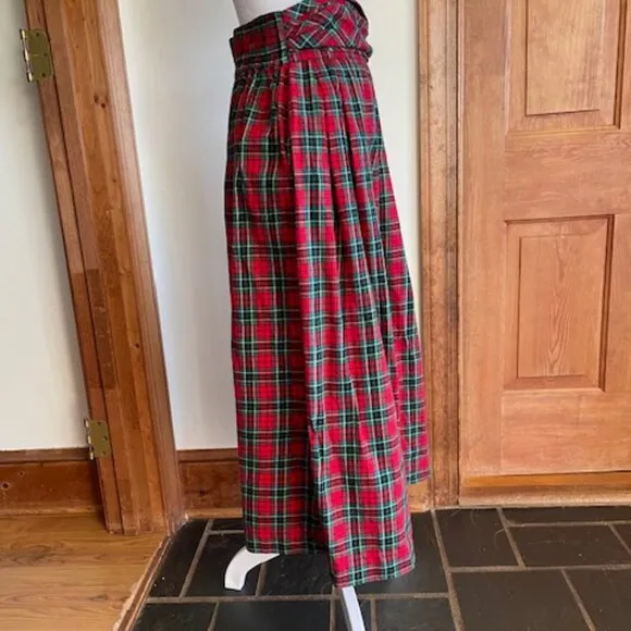 TALBOTS Pleated Elastic  Waist Red Stewart Plaid Vintage Maxi Skirt 10P