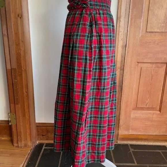 TALBOTS Pleated Elastic  Waist Red Stewart Plaid Vintage Maxi Skirt 10P