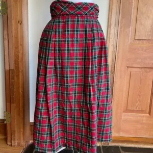 TALBOTS Pleated Elastic  Waist Red Stewart Plaid Vintage Maxi Skirt 10P