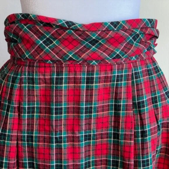 TALBOTS Pleated Elastic  Waist Red Stewart Plaid Vintage Maxi Skirt 10P