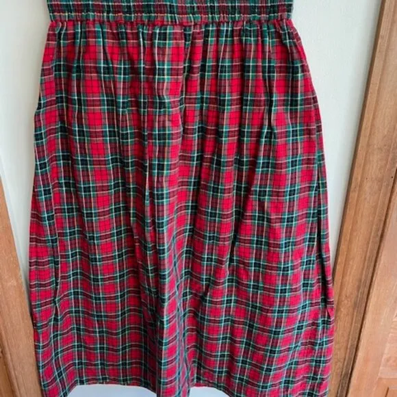 TALBOTS Pleated Elastic  Waist Red Stewart Plaid Vintage Maxi Skirt 10P