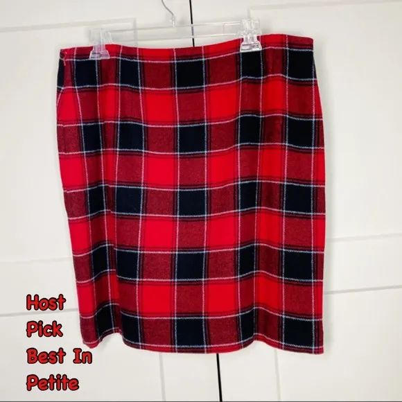 Talbots Tartan Plaid Wool Wrap Skirt Red Black White Petite