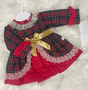Tartan Gold Bow Dress - Green