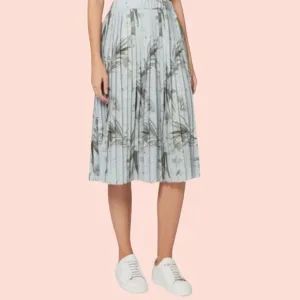 Ted Baker Blue/Grey Pleated Estie Highland Print  Midi Skirt 2(6) NEW