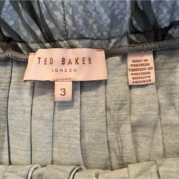 Ted Baker Blue/Grey Pleated Estie Highland Print  Midi Skirt 2(6) NEW